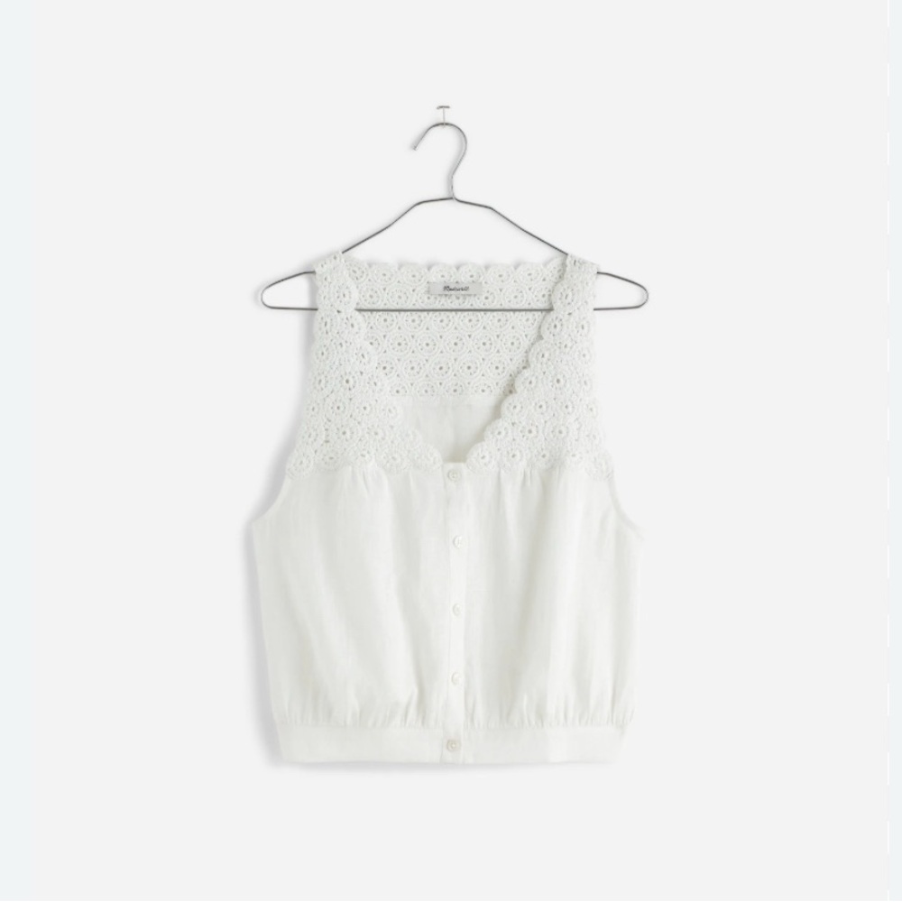Madewell Embroidered V-Neck Bubble Top Eyelet White. New with tags